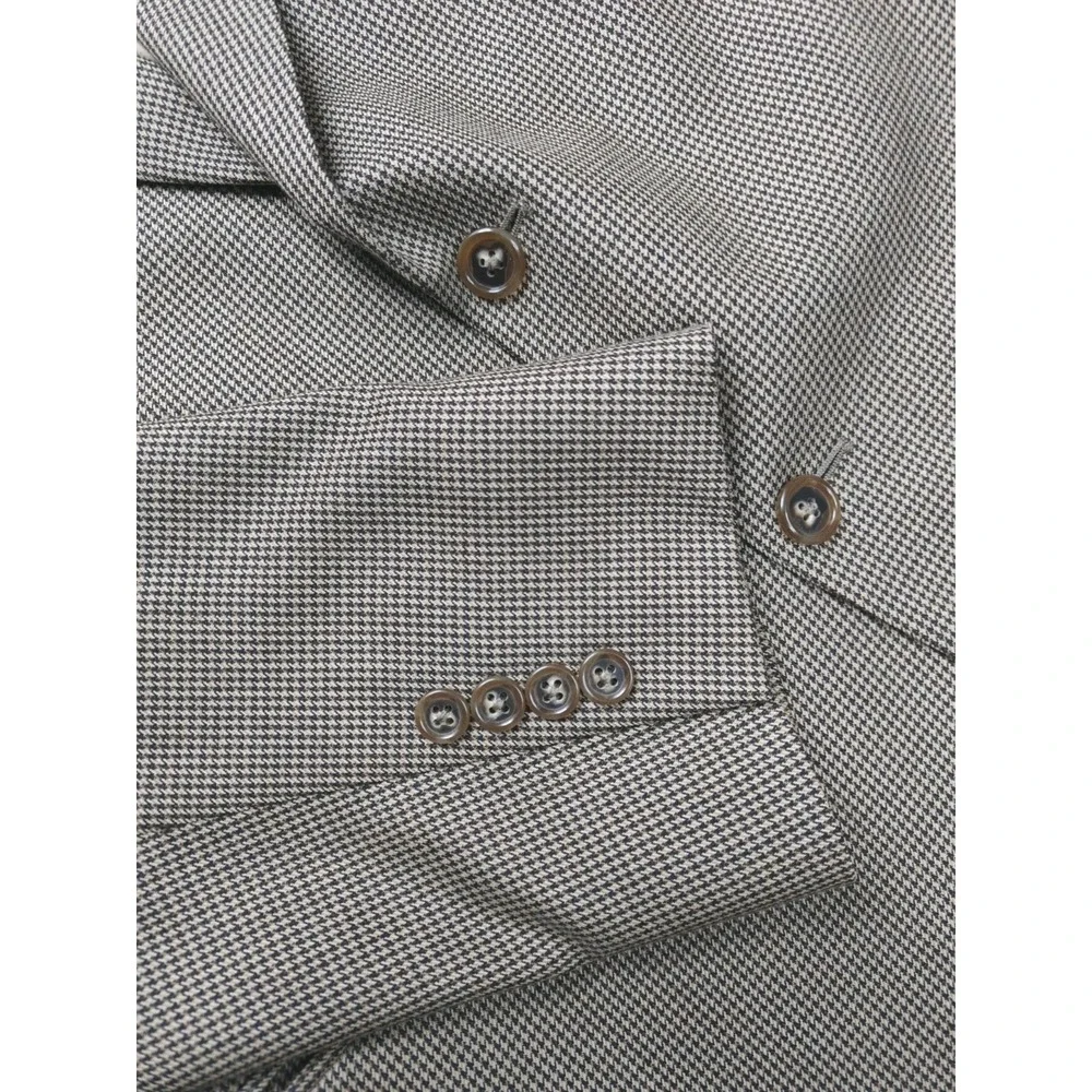 Jos A Bank Mens Wool Sport Coat 46R Brown Houndstooth 2 Button Blazer O703